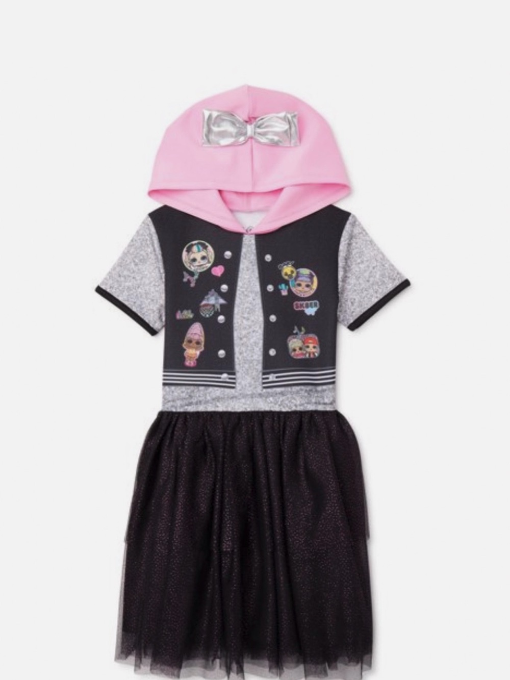L.O.L. Surprise! Pink Hooded Dress with Silver Bow and Black Tulle Skirt